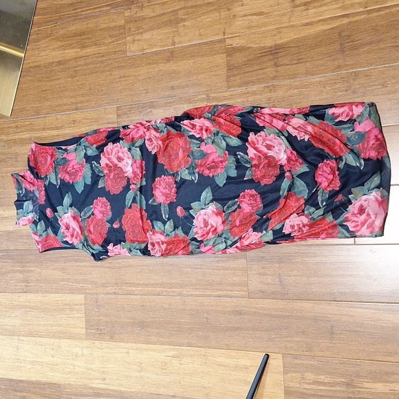 Cupio Blush Sleeveless Black with Red Roses Bodycon Dress - Picture 6 of 13